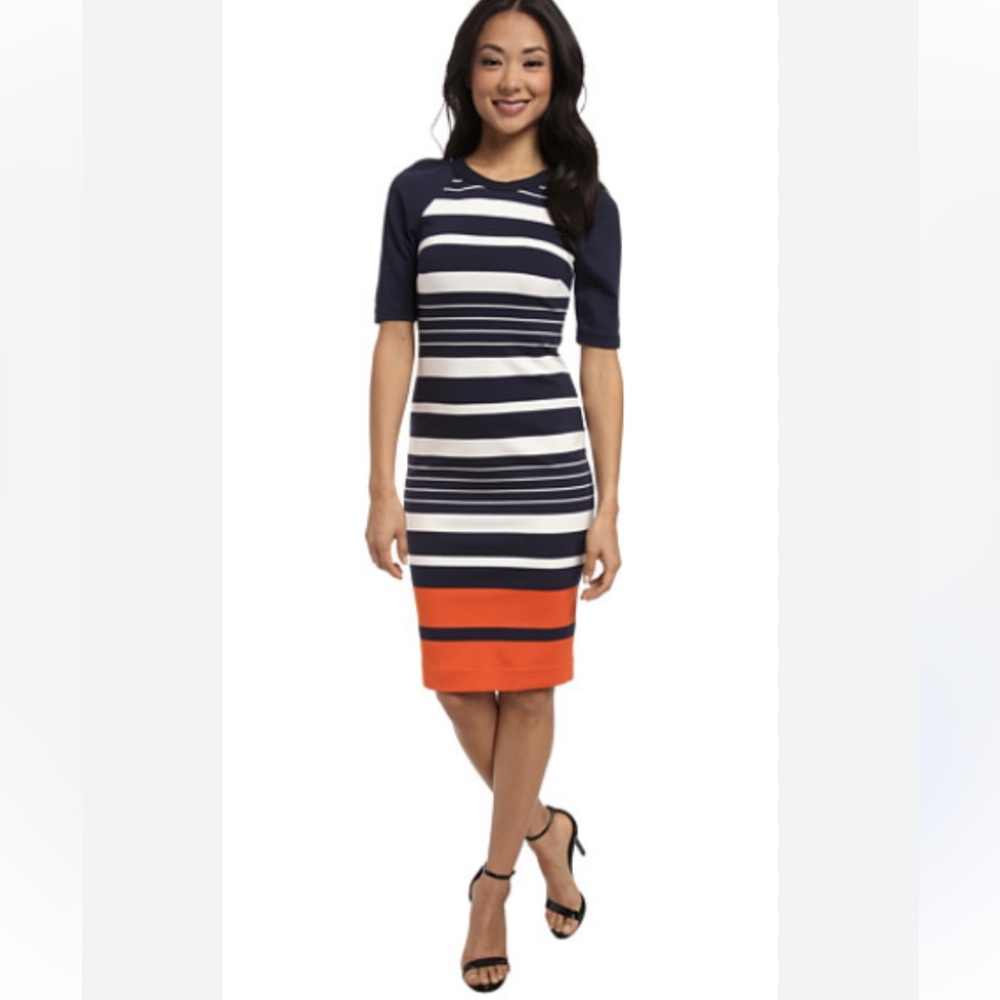 Sophisticated MICHAEL Michael Kors Helsinki navy and white striped dress.